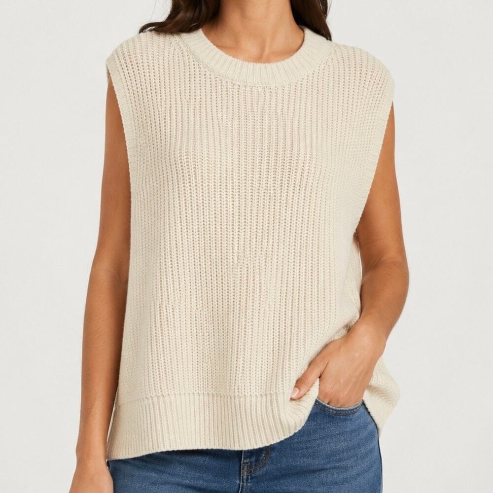 FRENCH CONNECTION | Chunky Cream Beige Knit Sweater Vest Sleeveless Top | XL